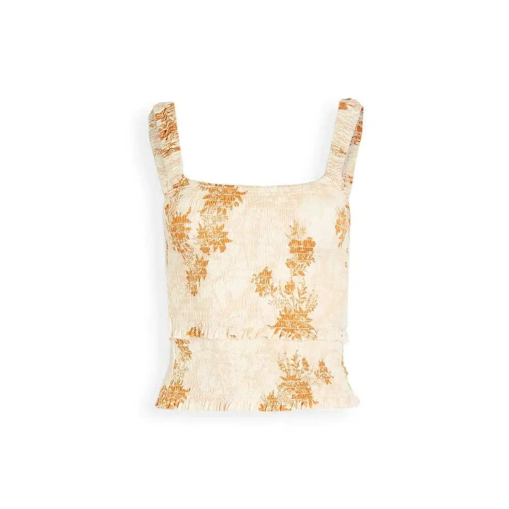 Free People Hannah Printed Smocked Crop Top Size M